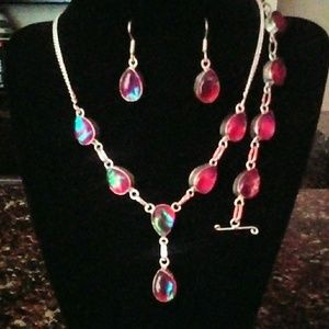 Pink 3 Piece Australian Triplet Opal 925 Set